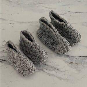 Handmade Gray Knitted Baby Booties Set
